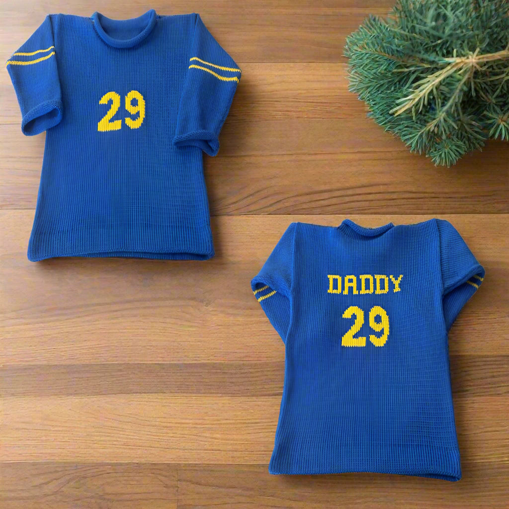 Personalized baby varsity sweater with custom name in soft knit cotton—perfect as a baby gift, baby shower gift, or toddler clothes essential