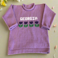 Personalized Baby Name Sweater with Tulip Motif