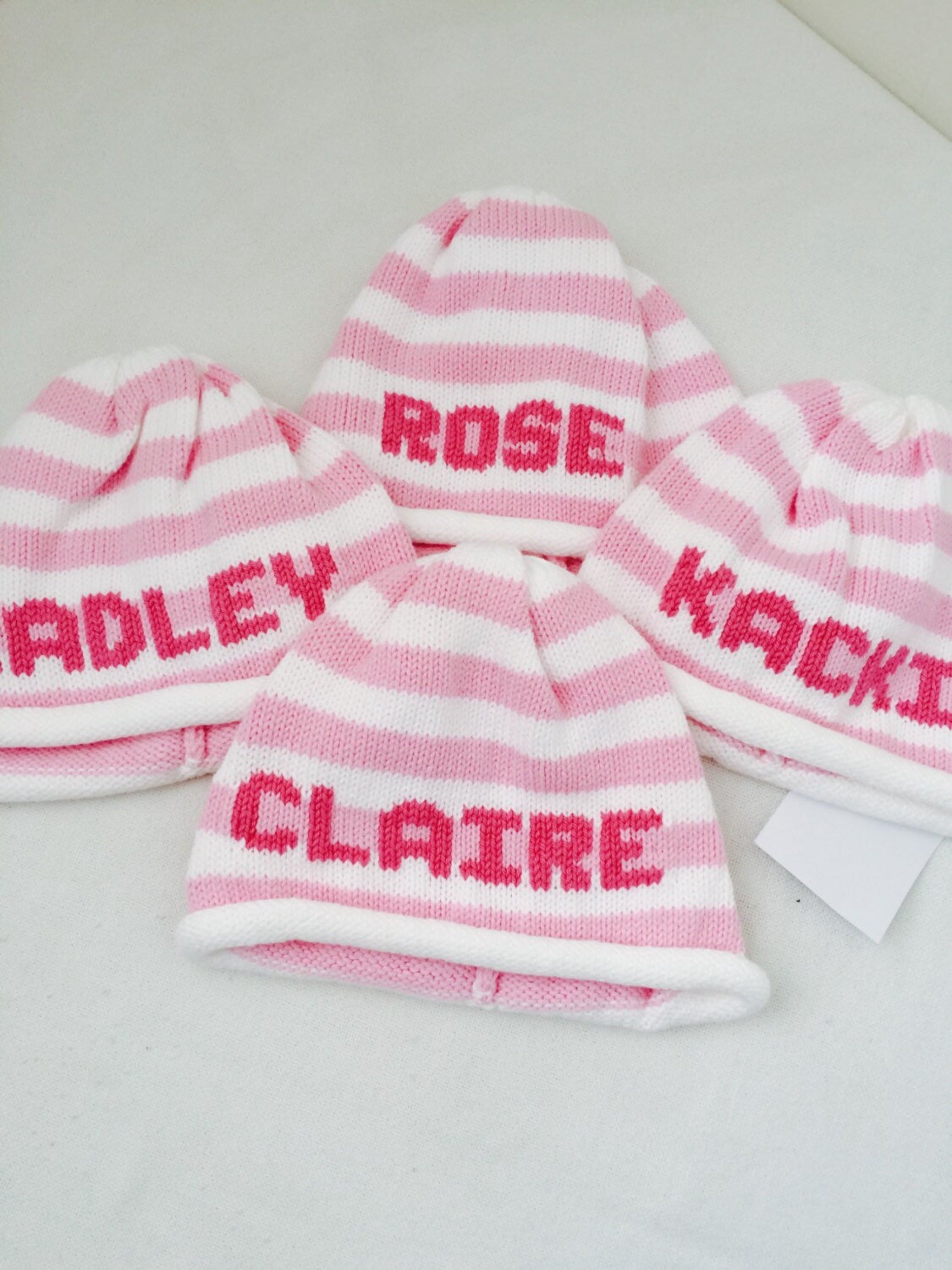 Striped Roll Hat with Name or Monogram - Custom Knits for Baby