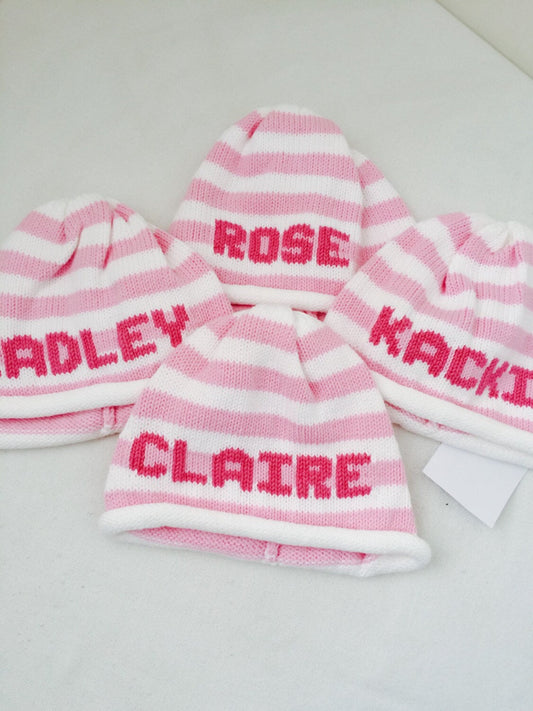 Striped Roll Hat with Name or Monogram - Custom Knits for Baby