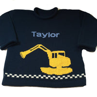 Personalized Excavator (Backhoe-Digger) Sweater for Little Boys - Custom Knits for Baby