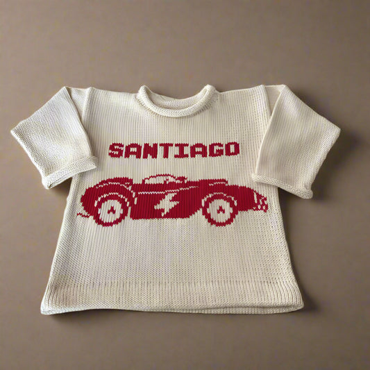 Personalized Race Car Sweater - Custom Knits for Baby